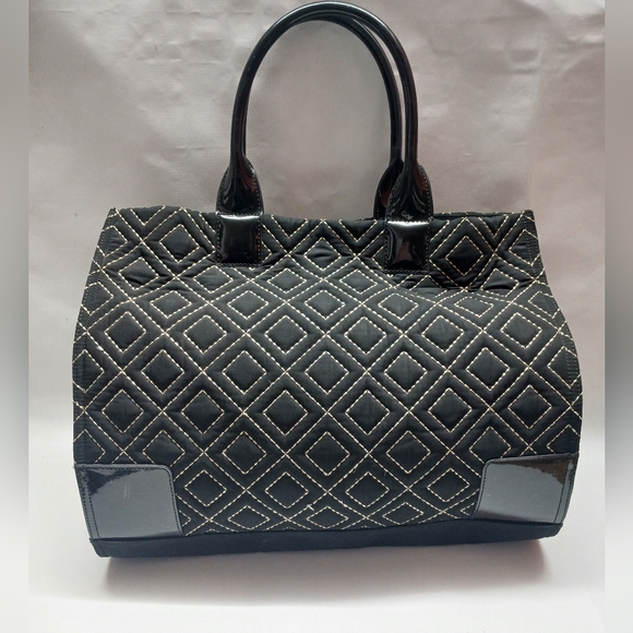 Tory Burch Black Quilted Tote with Gloss Logo - Picture 5 of 15